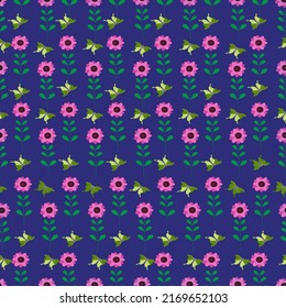 Seamless pattern with stylized flowers and butterflies. Wallpaper, packaging, fabric texture.
