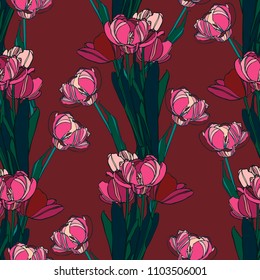 Seamless pattern with with stylized flowers. Can be used for textile, stationary, backgrounds and wallpaper.
