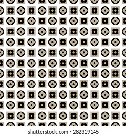 Seamless pattern of stylized flowers in circles and squares.