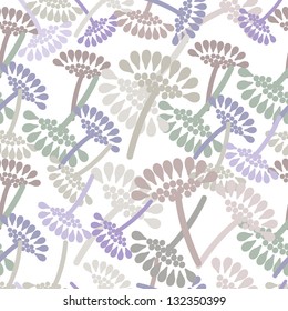 Seamless pattern with stylized flowers in cool colors on a white background