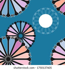 Patrón sin foco con flores estilizadas y dientes de león. Fondo azul. Ilustración del vector