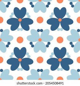 Seamless pattern with stylized flowers and dots. Ornament. Abstract geometric pattern.