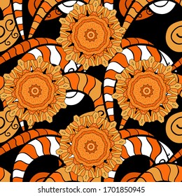 Seamless pattern with stylized flowers. Floral pattern can be used for wallpaper, pattern fills, web page background. Ornate zentangle seamless texture, ornamental with abstract flowers.