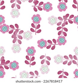 Patrón sin foco con flores estilizadas. Fondo floral. Diseño para tela, impresión textil, papel de envoltura, cubierta, afiche. Ilustración del vector