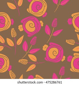 Seamless pattern with  stylized flowers . Hand drawn.