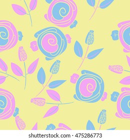 Seamless pattern with  stylized flowers . Hand drawn.