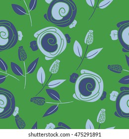 Seamless pattern with  stylized flowers . Hand drawn.
