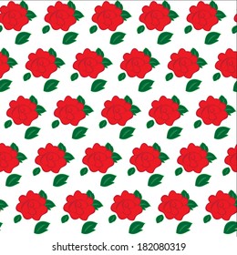Seamless pattern of stylized flowers and leaves roses. red flowers on a white background.