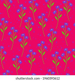 Patrón sin foco. Flores estilizadas y hojas sobre un fondo rojo. Doodle.