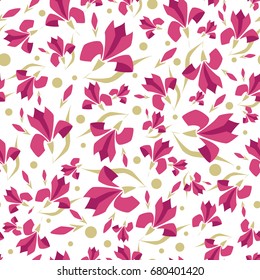 Seamless pattern with stylized flowers, magnolia flower. Vector illustration.
