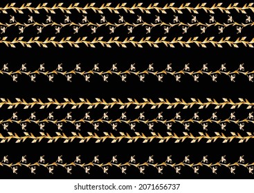 Seamless pattern with stylized flowers in medieval style. Vector illustration. In gold and black colors.