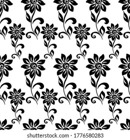 patrón sin fisuras con un patrón de flores estilizadas en colores monocromos, adorno para papel de pared y tela