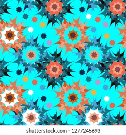 Seamless pattern with stylized flowers on a light blue background. Background, wallpaper, print for fabric. Vector illustration
