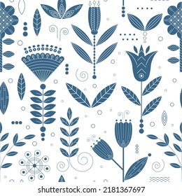 Seamless pattern with stylized flowers on white