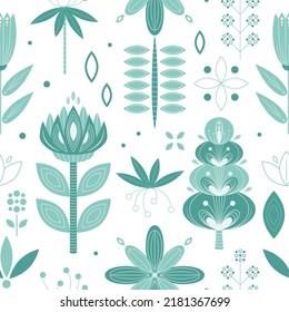 Seamless pattern with stylized flowers on white