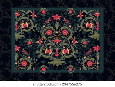 Seamless pattern, seamless pattern with stylized flowers on the background. Colorful vector drawing. Baroque, rococo, victorian, renaissance medieval style. In decorative style. Medieval style. vector