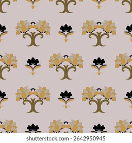 Seamless pattern with stylized flowers on a light brown background. Vintage pattern. Ideas for wallpaper, rugs, tiles, curtains, and textiles.