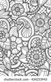 Seamless pattern with stylized flowers. Ornate zentangle seamless texture, pattern with abstract flowers. Floral pattern can be used for wallpaper, pattern fills, web page background.
