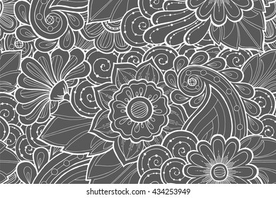 Seamless pattern with stylized flowers. Ornate zentangle seamless texture, pattern with abstract flowers. Floral pattern can be used for wallpaper, pattern fills, web page background.