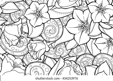 Seamless pattern with stylized flowers. Ornate zentangle seamless texture, pattern with abstract flowers. Floral pattern can be used for wallpaper, pattern fills, web page background.