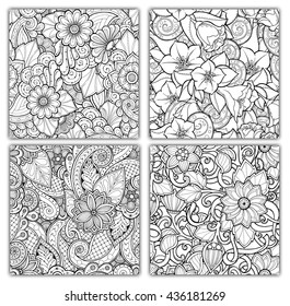 Seamless pattern with stylized flowers. Ornate zentangle seamless texture, pattern with abstract flowers. Floral colorful pattern can be used for wallpaper, pattern fills, web page background, textile