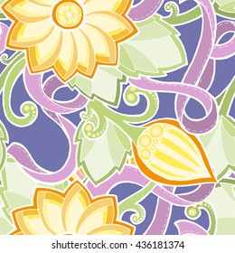 Seamless pattern with stylized flowers. Ornate zentangle seamless texture, pattern with abstract flowers. Floral colorful pattern can be used for wallpaper, pattern fills, web page background, textile