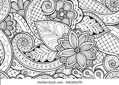 Seamless pattern with stylized flowers. Ornate zentangle seamless texture, pattern with abstract flowers. Floral pattern can be used for wallpaper, pattern fills, web page background.
