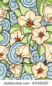 Seamless pattern with stylized flowers. Ornate zentangle seamless texture, pattern with abstract flowers. Floral pattern can be used for wallpaper, pattern fills, web page background.