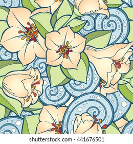 Seamless pattern with stylized flowers. Ornate zentangle seamless texture, pattern with abstract flowers. Floral pattern can be used for wallpaper, pattern fills, web page background.