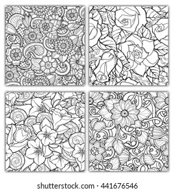 Seamless pattern with stylized flowers. Ornate zentangle seamless texture, pattern with abstract flowers. Floral pattern can be used for wallpaper, pattern fills, web page background.