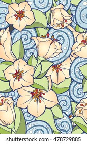 Seamless pattern with stylized flowers. Ornate zentangle seamless texture, pattern with abstract flowers. Floral pattern can be used for wallpaper, pattern fills, web page background.