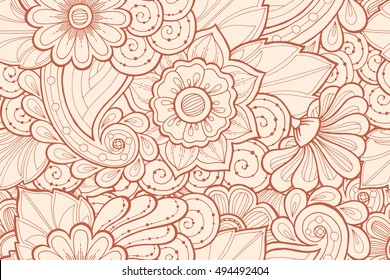 Seamless pattern with stylized flowers. Ornate zentangle seamless texture, pattern with abstract flowers. Floral pattern can be used for wallpaper, pattern fills, web page background.