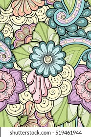 Seamless pattern with stylized flowers. Ornate zentangle seamless texture, pattern with abstract flowers. Floral pattern can be used for wallpaper, pattern fills, web page background.