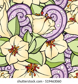 Seamless pattern with stylized flowers. Ornate zentangle seamless texture, pattern with abstract flowers. Floral pattern can be used for wallpaper, pattern fills, web page background.