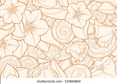 Seamless pattern with stylized flowers. Ornate zentangle seamless texture, pattern with abstract flowers. Floral pattern can be used for wallpaper, pattern fills, web page background.