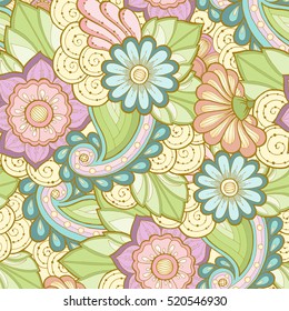 Seamless pattern with stylized flowers. Ornate zentangle seamless texture, pattern with abstract flowers. Floral pattern can be used for wallpaper, pattern fills, web page background.