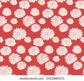 Flores estilizadas sin foco, peonías, dahlias. Resumen, artístico, suave floral sobre un fondo naranja. Dibujado a mano por el vector. Diseño de moda, tela, textiles, impresión