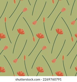 Seamless pattern of stylized flowers. Plants on a light green background. Vector illustration in the flat style. - Powered by Shutterstock - Get 15% off with code: PIKWIZARD15
