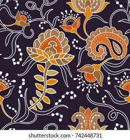 Seamless pattern with stylized flowers and plants. Decorative style. Hand drawn floral wallpaper. Floral backdrop