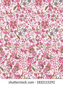 seamless pattern stylized flowers red color