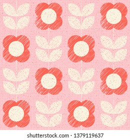 seamless pattern with stylized flowers in retro scandinavian style