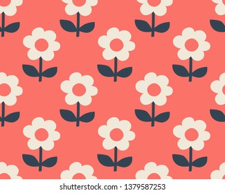 seamless pattern with stylized flowers in scandinavian style