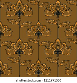 Seamless pattern with stylized flowers, sketch vector illustration