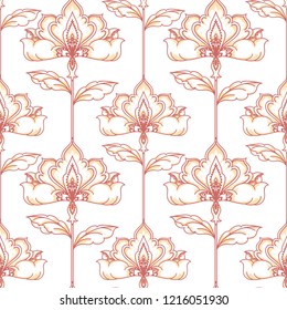 Seamless pattern with stylized flowers, sketch vector illustration