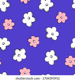 Seamless pattern of stylized flowers. Summer print. Cartoon style illustration. Stock Illustration. Design for wallpaper, textile, packaging, fabric.