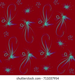 seamless pattern of stylized flowers with transparent petals. Red background.
