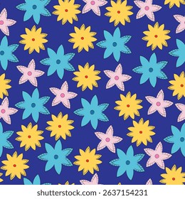 Seamless pattern with stylized flowery ornamentsSeamless pattern with decorative elements. Vector illustration. Blue background.