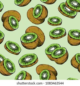 Seamless pattern with stylized fresh ripe kiwi fruit.