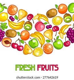 Seamless pattern with stylized fresh ripe fruits.