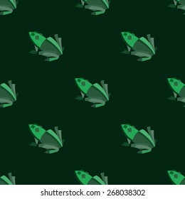 Seamless pattern with stylized green frogs from solid pieces